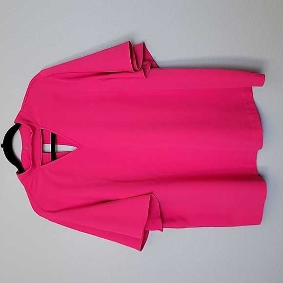 Lane Bryant Girly Office Spring Hot Pink Choker Style Flutter sleeve top size 20 - Picture 1 of 12